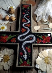Image 4 of Snake Skeleton and Red Floral Wall Cross