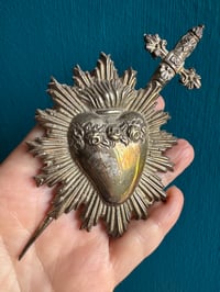 Image 2 of Radiating heart silver plate ex voto