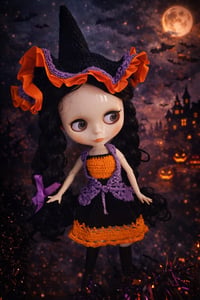 Image 1 of Blythe doll with crochet Halloween outfit