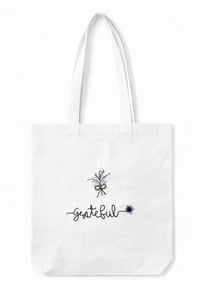 Image 3 of Grateful Embroidered White Tote Bag – 100% Cotton (13.5" x 13.5" x 3")