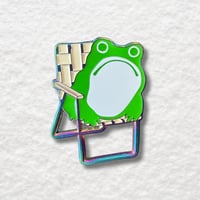 Image 1 of Sumi Frog in Lawn Chair Enamel Pin in Rainbow Plating