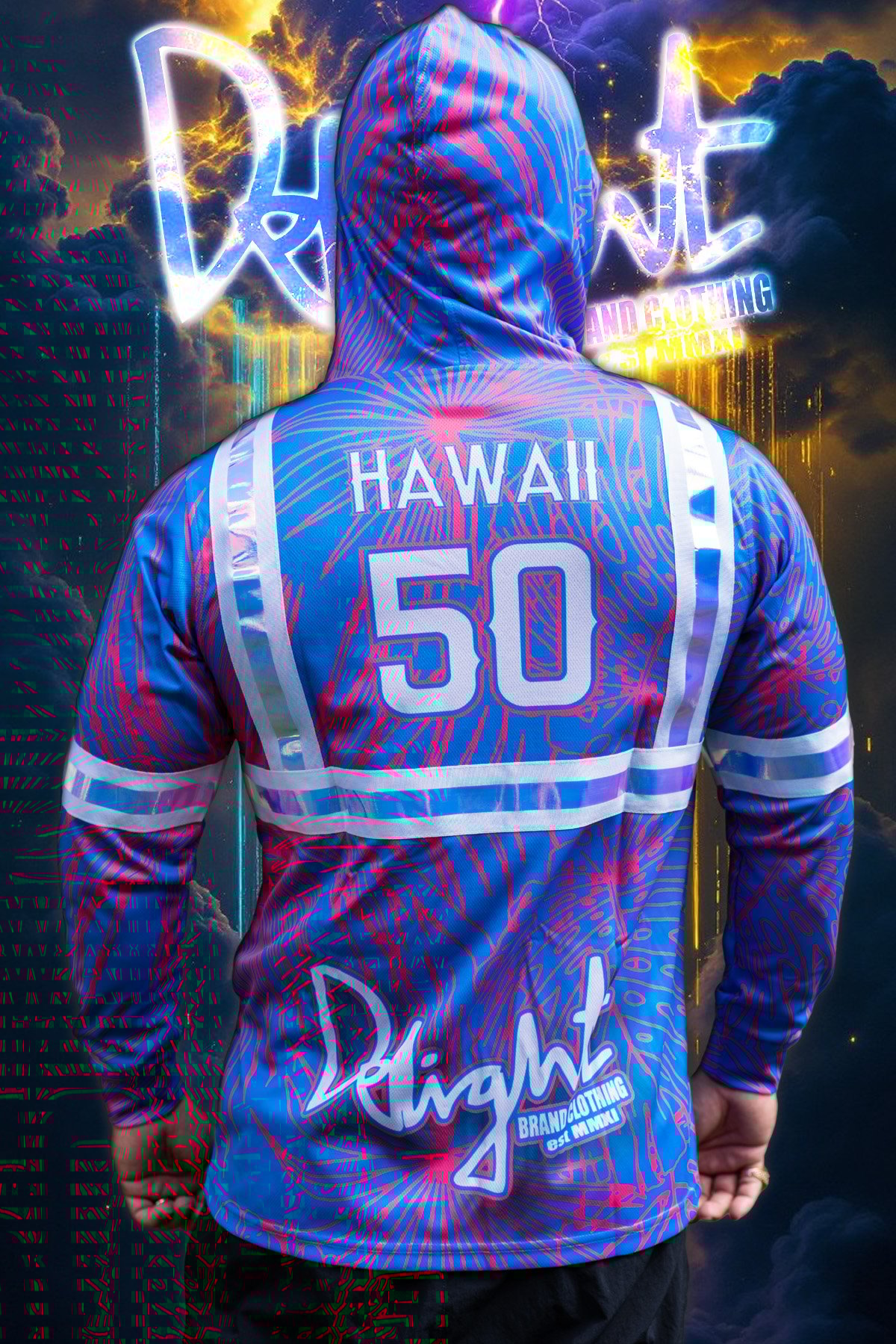 Hooded Longsleeve - Aloha Islands Blue/Pink Tropix High Viz.