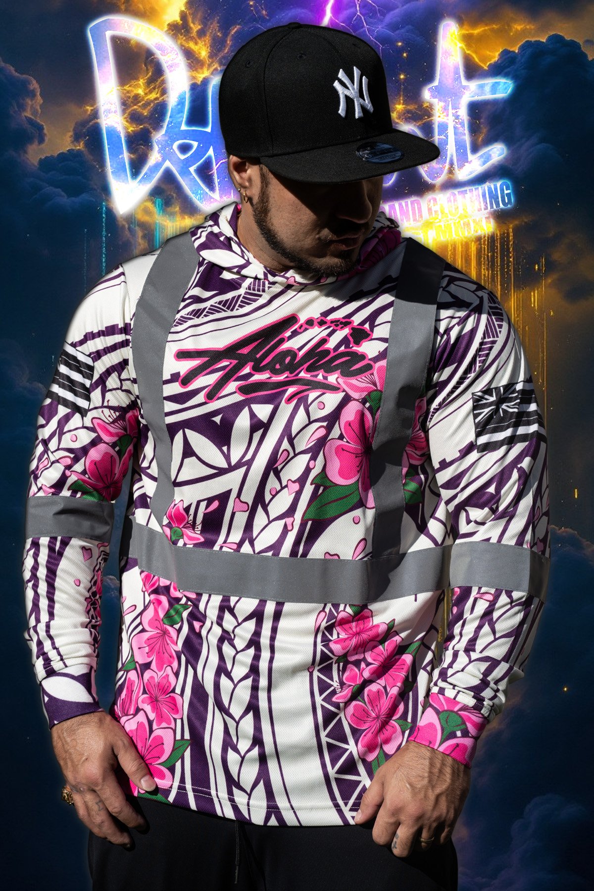 Aloha Islands Long Sleeve With Hood - High Viz. Royal Pink Floral