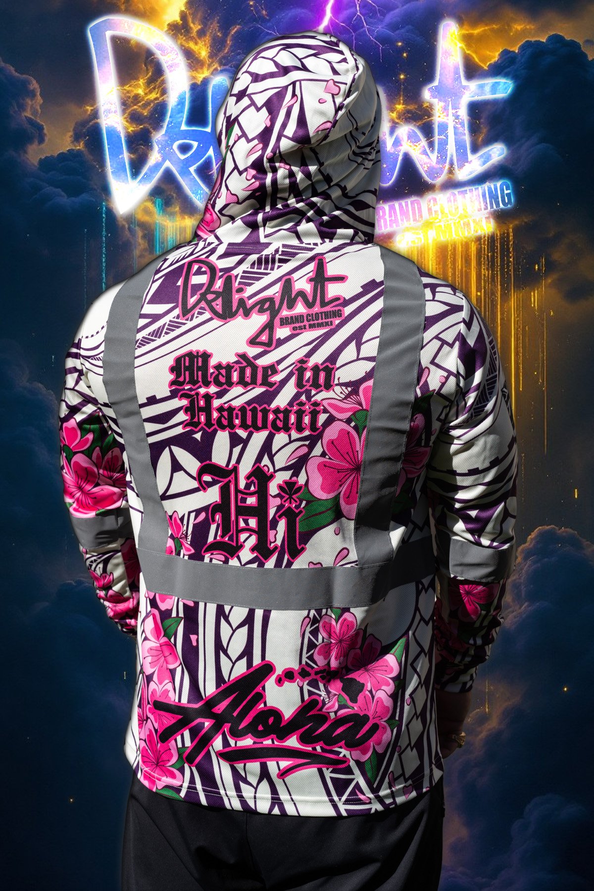 Aloha Islands Long Sleeve With Hood - High Viz. Royal Pink Floral