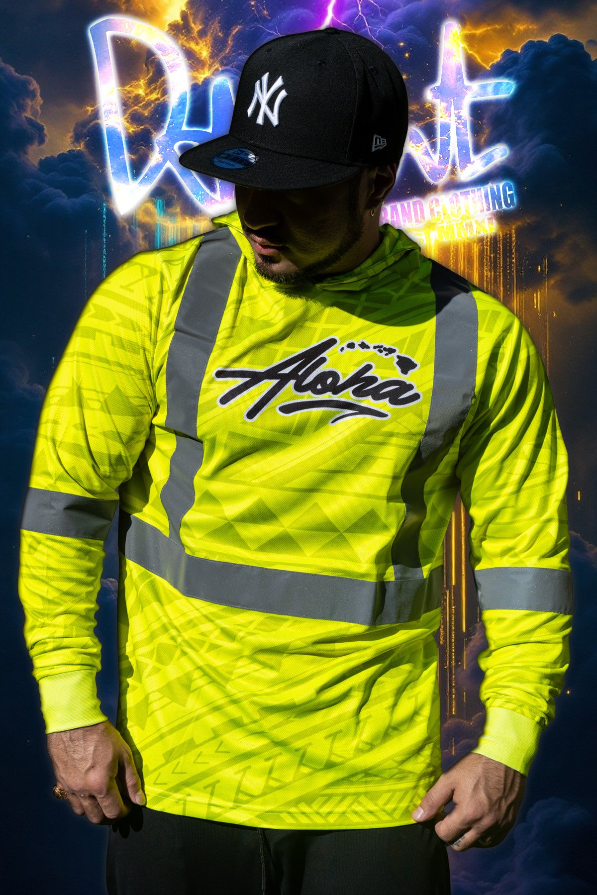 Tribal Aloha Islands - Long Sleeve With Hood - High Viz. (Neon Yellow)
