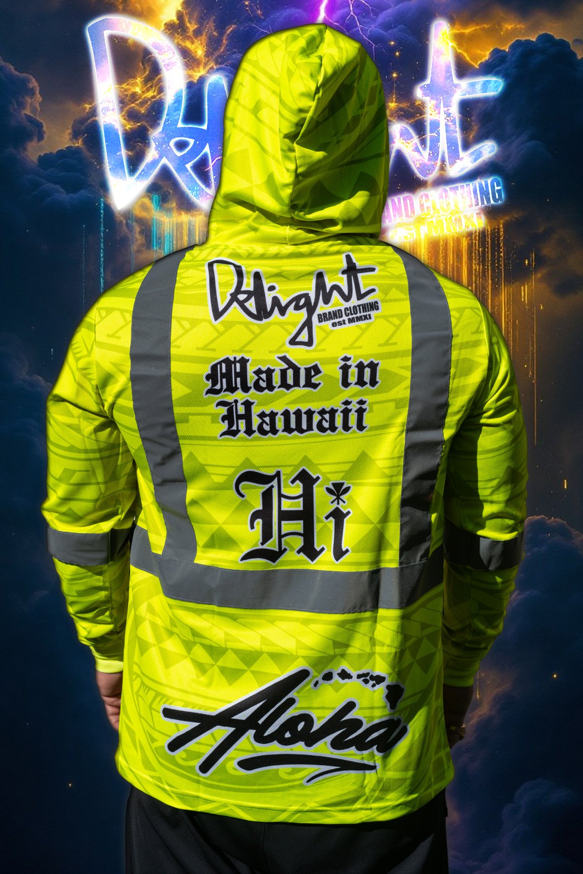 Tribal Aloha Islands - Long Sleeve With Hood - High Viz. (Neon Yellow)