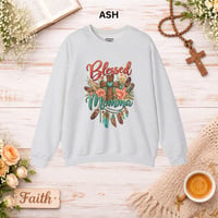 Image 3 of Blessed Momma Crewneck Sweatshirt — Floral Cross & Feathers Christian Mother's Gift