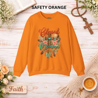 Image 5 of Blessed Momma Crewneck Sweatshirt — Floral Cross & Feathers Christian Mother's Gift