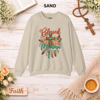 Image 6 of Blessed Momma Crewneck Sweatshirt — Floral Cross & Feathers Christian Mother's Gift