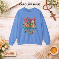 Image 7 of Blessed Momma Crewneck Sweatshirt — Floral Cross & Feathers Christian Mother's Gift