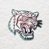 Image 1 of White Tiger in a Trance Enamel Pins with Grateful Dead Bolt, Saint of Circumstance, Rainbow Plating