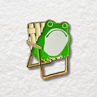 Image 1 of Sumi Frog in Lawn Chair Enamel Pin in Gold Plating