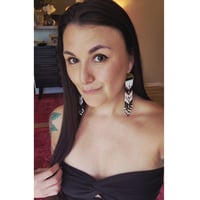 Image 2 of Black, White, and Gold Beaded Fringe Earrings