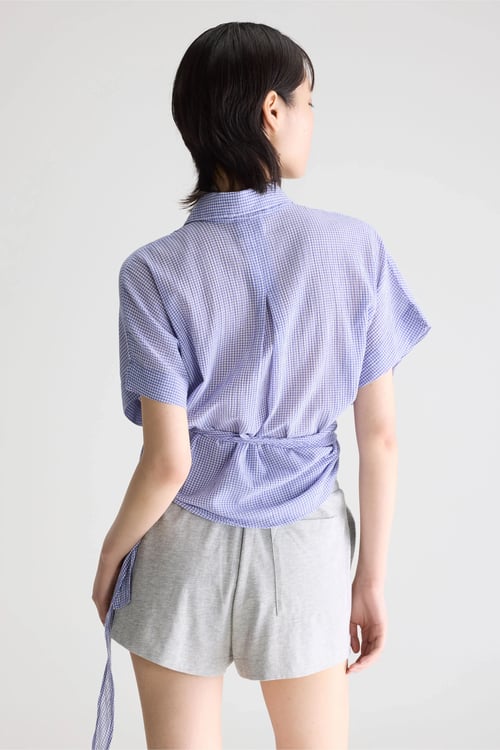 Image of 1-Blusa Coral anudada de cuadros Vichy 