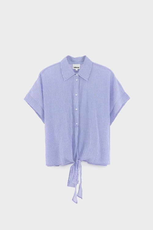 Image of 1-Blusa Coral anudada de cuadros Vichy 