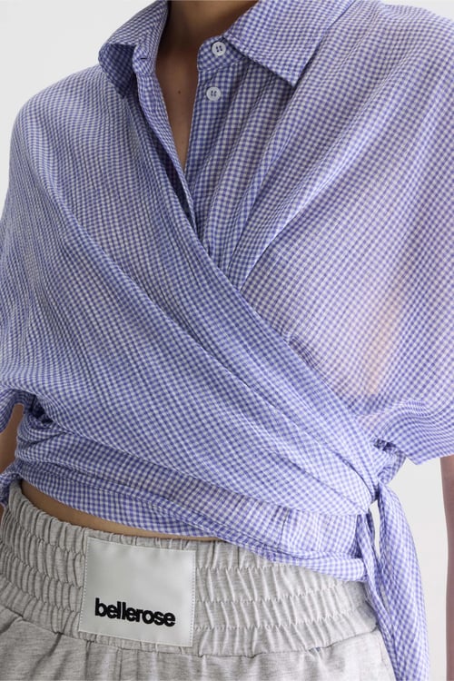 Image of 1-Blusa Coral anudada de cuadros Vichy 