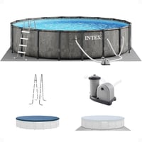 Image 1 of Intex Prism Frame Round Above Ground Outdoor Swimming Pool Set with Filter Pump, Ladder, Ground C...