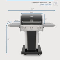 Image 4 of Kenmore 3-Burner Propane BBQ Grill, 30,000 BTUs Gas Grill with Cast Iron Cooking Grates, Folding ...