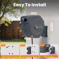 Image 4 of Giraffe Tools AW30 Wall Mounted 1/2" x 100 ft Garden Hose Reel, Retractable Water Hose Reel, Auto...