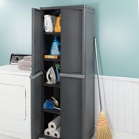 Image 4 of Sterilite 4 Shelf Cabinet, Heavy Duty and Easy to Assemble Plastic Storage Unit, Organize Bins in...