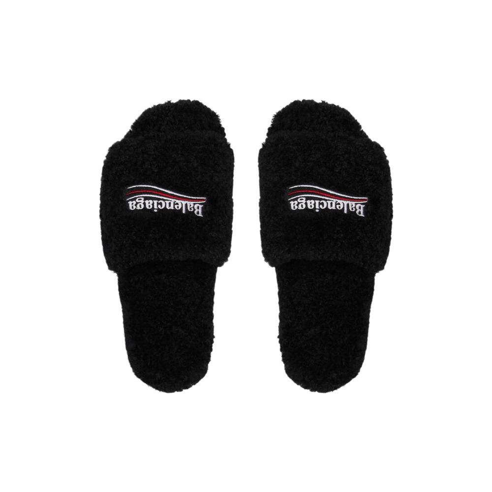 Image of Balenciaga Fluffy Furry Slides 'Black'