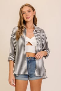 Roll-Tab Stripe Blouse
