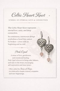 Image 2 of Celtic Heart Knot Earrings with Pink Opal