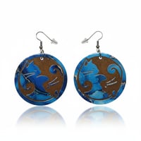 Image 2 of Yin Yang Cat Wood Round Earrings