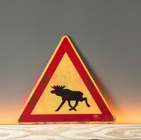 Image 1 of Vintage (mid-20th Century) Swedish (Cast Aluminum) Moose Crossing Warning Sign