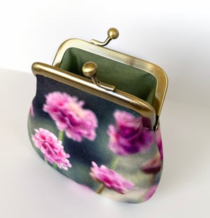 Image of Thrift flowers, velvet kisslock coin purse with plant-dyed lining