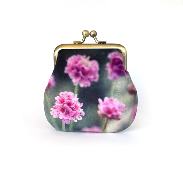 Image of Thrift flowers, velvet kisslock coin purse with plant-dyed lining