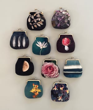 Image of Winter rose, velvet kisslock coin purse with silk plant-dyed lining