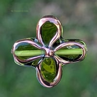 Image 1 of Emerald Green Czech Glass Flower Bead 25mm, Copper Framed Lampwork Style