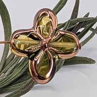 Image 3 of Honey Glow Czech Glass Flower Bead 25mm, Copper Framed Lampwork Style, Golden Yellow Floral Bead 