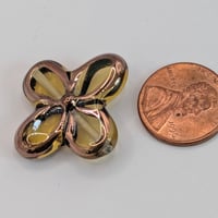Image 2 of Honey Glow Czech Glass Flower Bead 25mm, Copper Framed Lampwork Style, Golden Yellow Floral Bead 