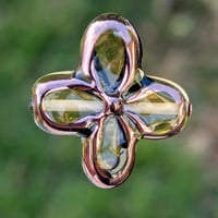 Image 1 of Honey Glow Czech Glass Flower Bead 25mm, Copper Framed Lampwork Style, Golden Yellow Floral Bead 