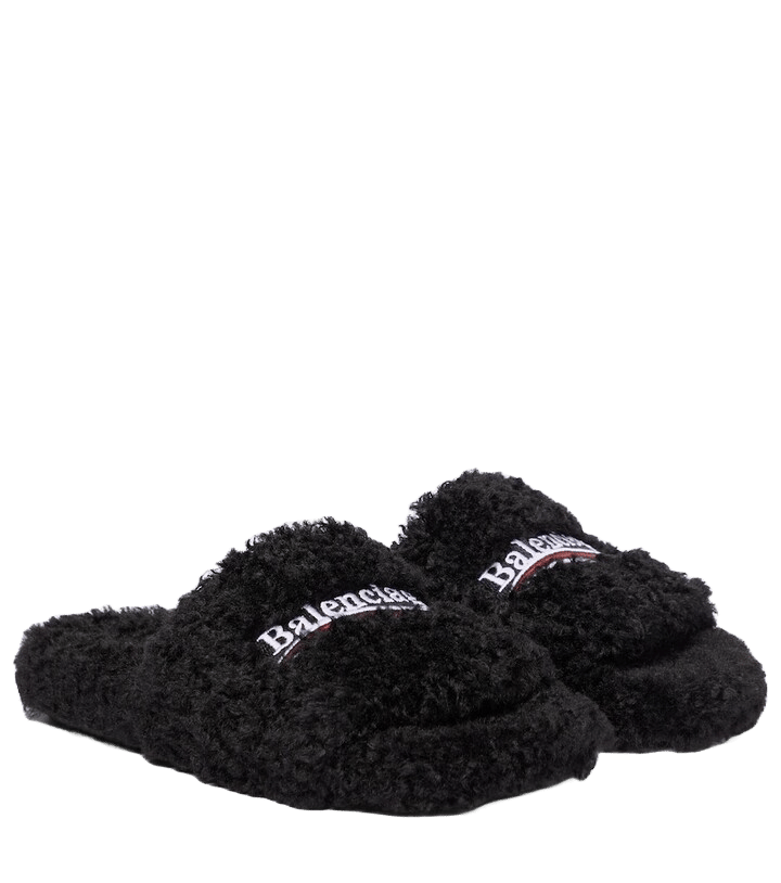 Image of Balenciaga Fluffy Furry Slides 'Black'