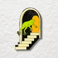 Image 1 of Green Frog Floating into Glittering Portal Enamel Pin, Traditional Tattoo