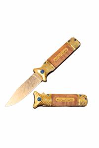 Image 5 of 👑The Armored Kingdom Golden Deus Vult "God Wills it" Collectors Spring Assisted Knife-Durable