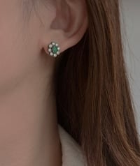 Image 3 of Emerald Halo Stud Earring