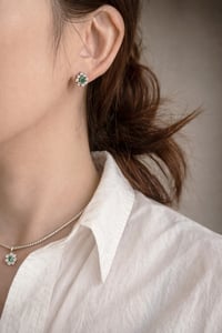 Image 4 of Emerald Halo Stud Earring