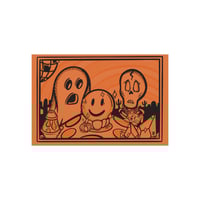 Image 1 of Spooky Trio Fine Art Poster — Retro Orange Ghost, Jack-o'-Lantern & Skull Print