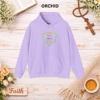 Image 4 of Christian Hoodie - "Pray, Trust, Watch" Floral Heart Hoodie