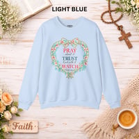 Image 3 of Christian Sweatshirt - "Pray, Trust, Watch" Floral Heart Crewneck