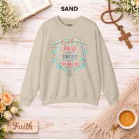 Image 5 of Christian Sweatshirt - "Pray, Trust, Watch" Floral Heart Crewneck