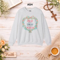 Image 6 of Christian Sweatshirt - "Pray, Trust, Watch" Floral Heart Crewneck