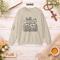 Image 8 of Faith Can Move Mountains Sweatshirt — Floral Cross Christian Crewneck