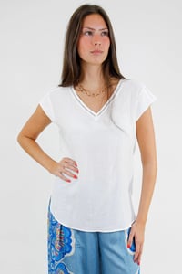 Flowy Textured Short Sleeve V Neck Blouse