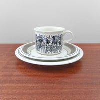 Image 1 of Arabia Finland Krokus Black and White Grey Rim Coffee Cup Trio Set