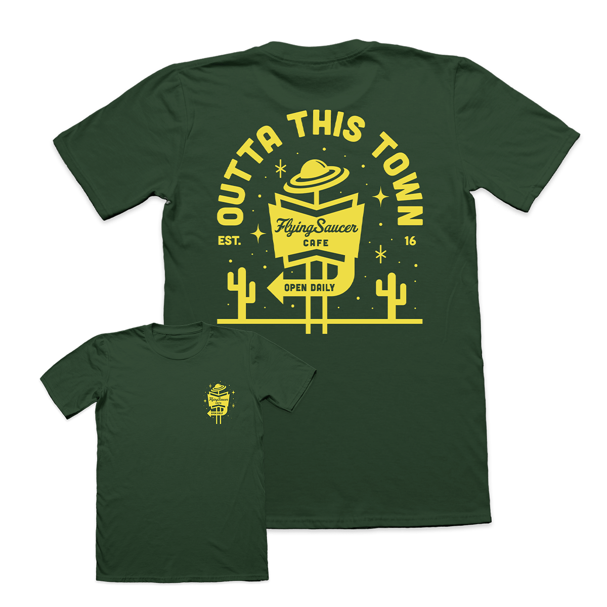 Image of Flying Saucer Cafe T-Shirt | Forest Green 🛸